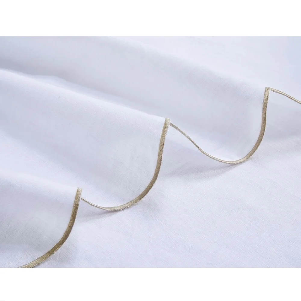 AORISSI 100% Pure Linen Scalloped Embroidery Rectangle Tablecloths 108Lx60W Inch